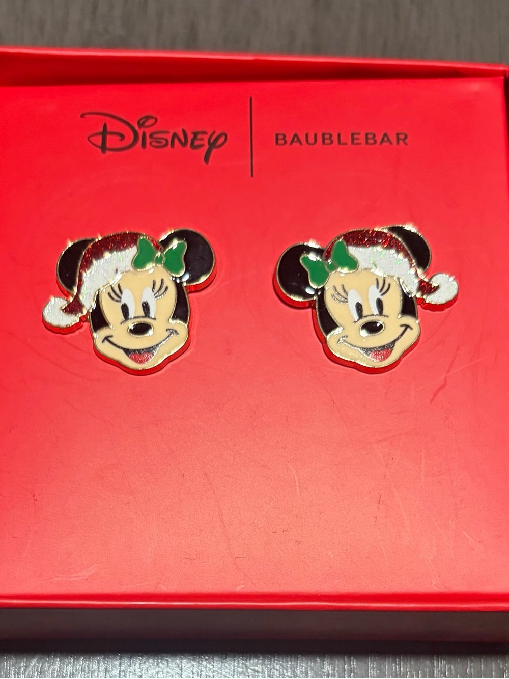 Disney BaubleBar Minnie Mouse Holiday Stud Earrings - Red & Green